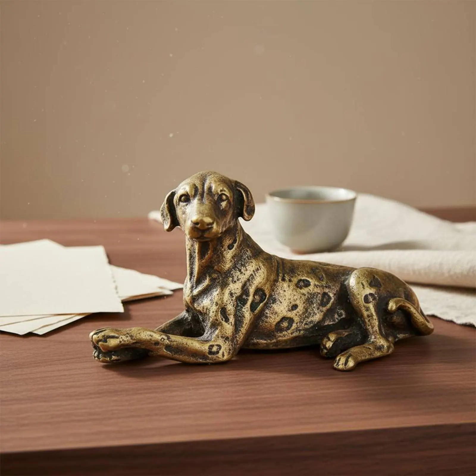 Spotted Dog Figurine Feng Shui Decor Chinese Astrological Dog Figurine Vintage Brass Paperweight Retro Appearance for Desktop - view 5