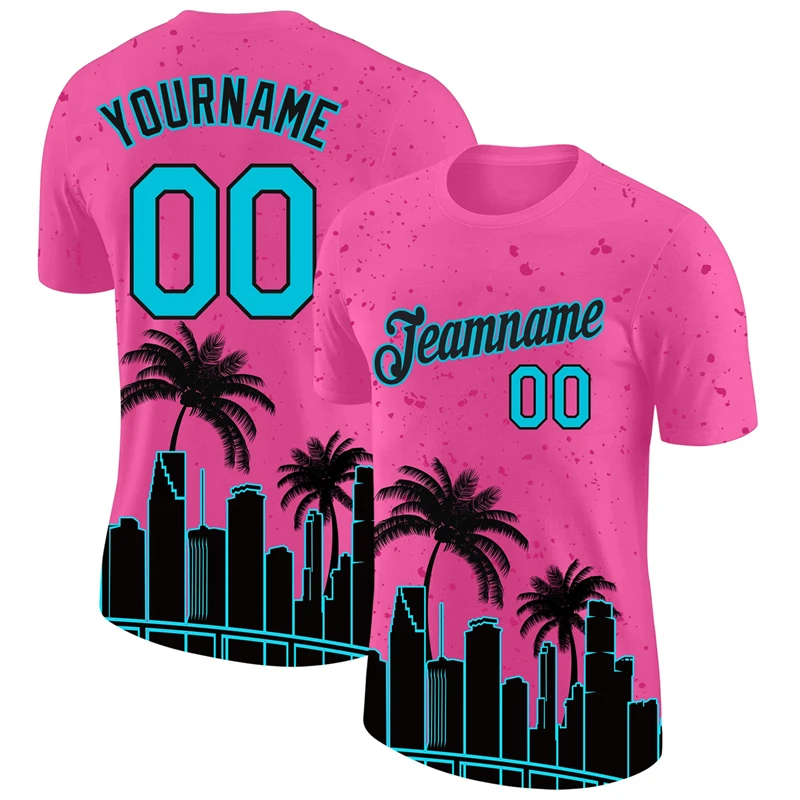 Hawaiian Style Palm Trees Print Custom Name Men's T-shirt Summer Street Cool Trend Quickly Dry Sport Short Sleeve Basketball Top