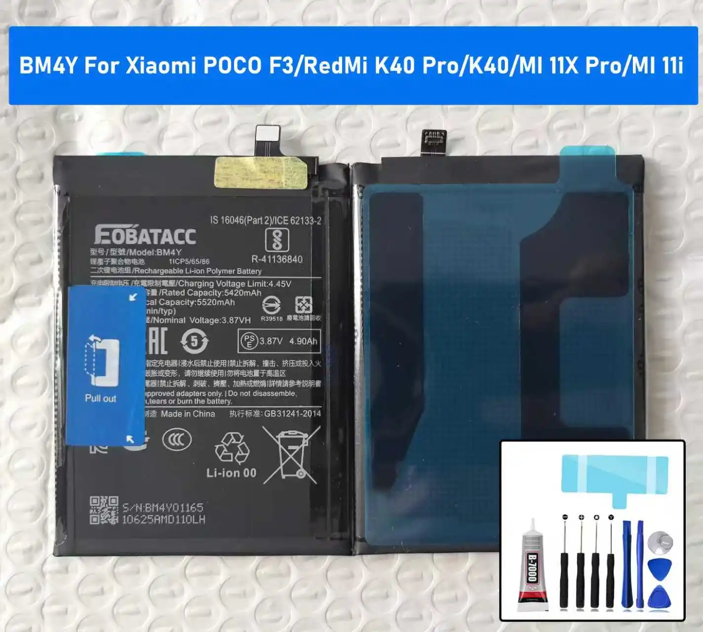 

100% New high Capacity Replacement Battery BM4Y Xiaomi Poco F3 For Redmi K40 Pro K40pro 5520Mah+Free Tools