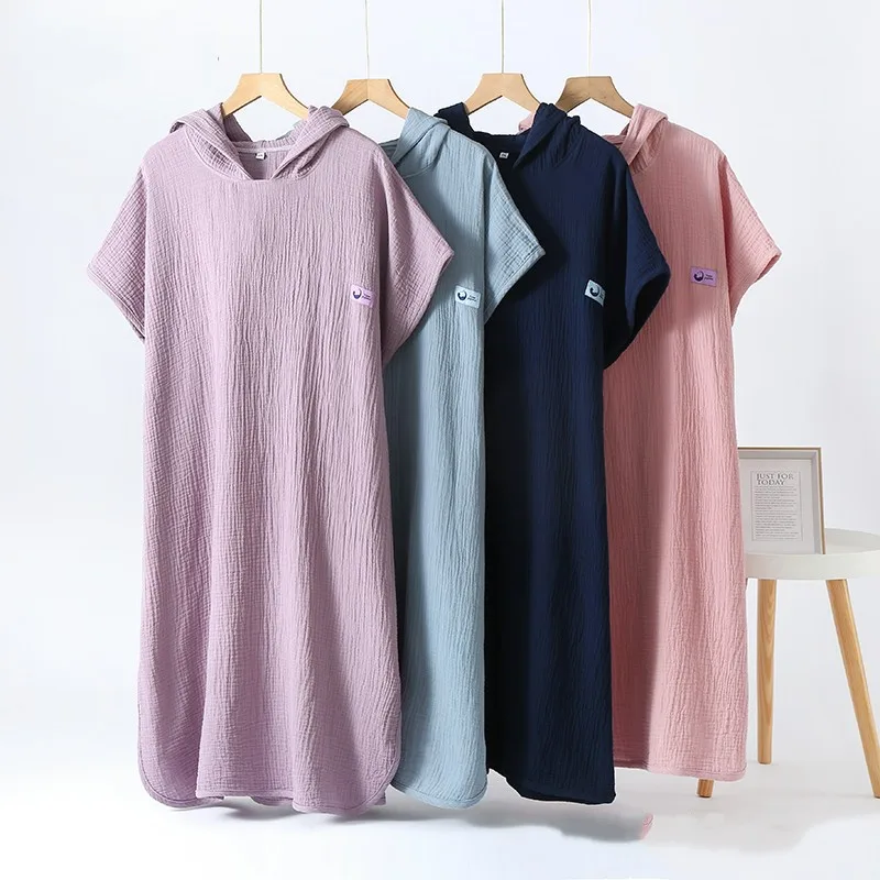 

Summer Women Casual Loosen Sleep Dress Ladies Cotton Simple Nightgown Women's Short Sleeve Female Plus Size Hooded Home Dresses