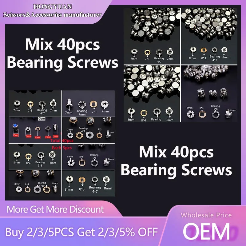 HONGYUAN 40PCS 8 Styles Bearing Screws For Hair Scissors Hairdressing Salon Use Accessories Replacements Parts Barber Use Screws