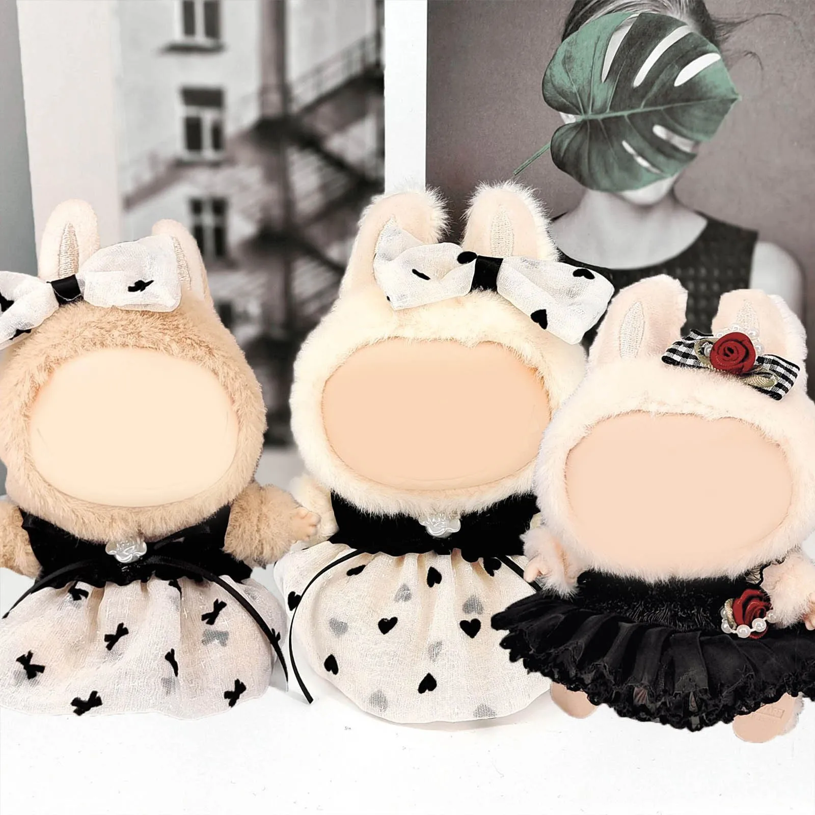 

17cm Mini Plush Doll'S Clothes Outfit Accessories For Korea Kpop Labubu Idol Black Princess Gauze Skirt Clothing