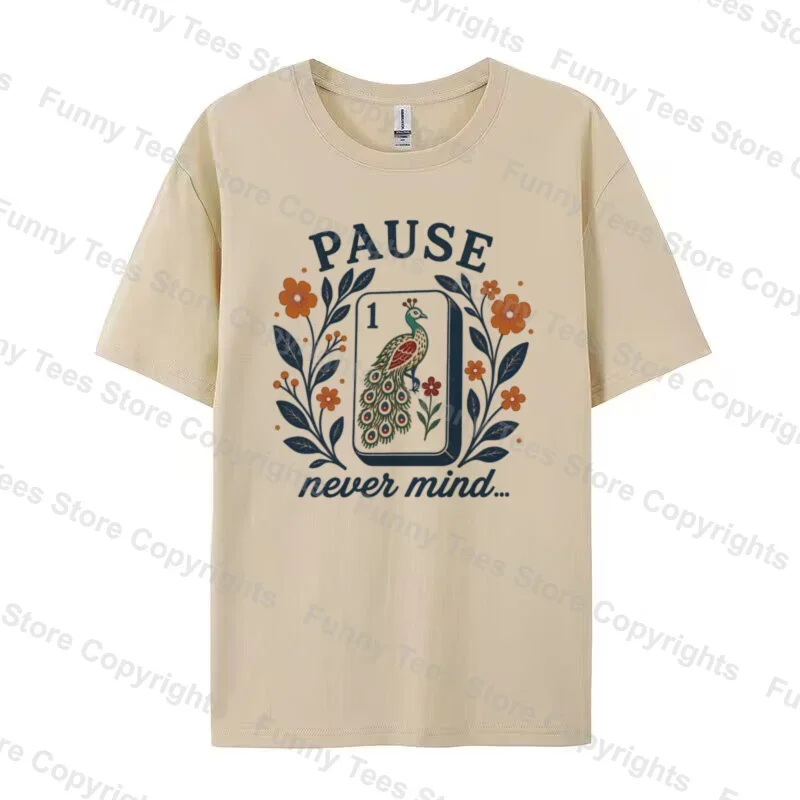 Pause Never Mind Funny Mahjong Lover T-Shirts for Women Retro Aesthetic Mahjong Club T Shirt Loose Cotton Graphic Tees Gifts