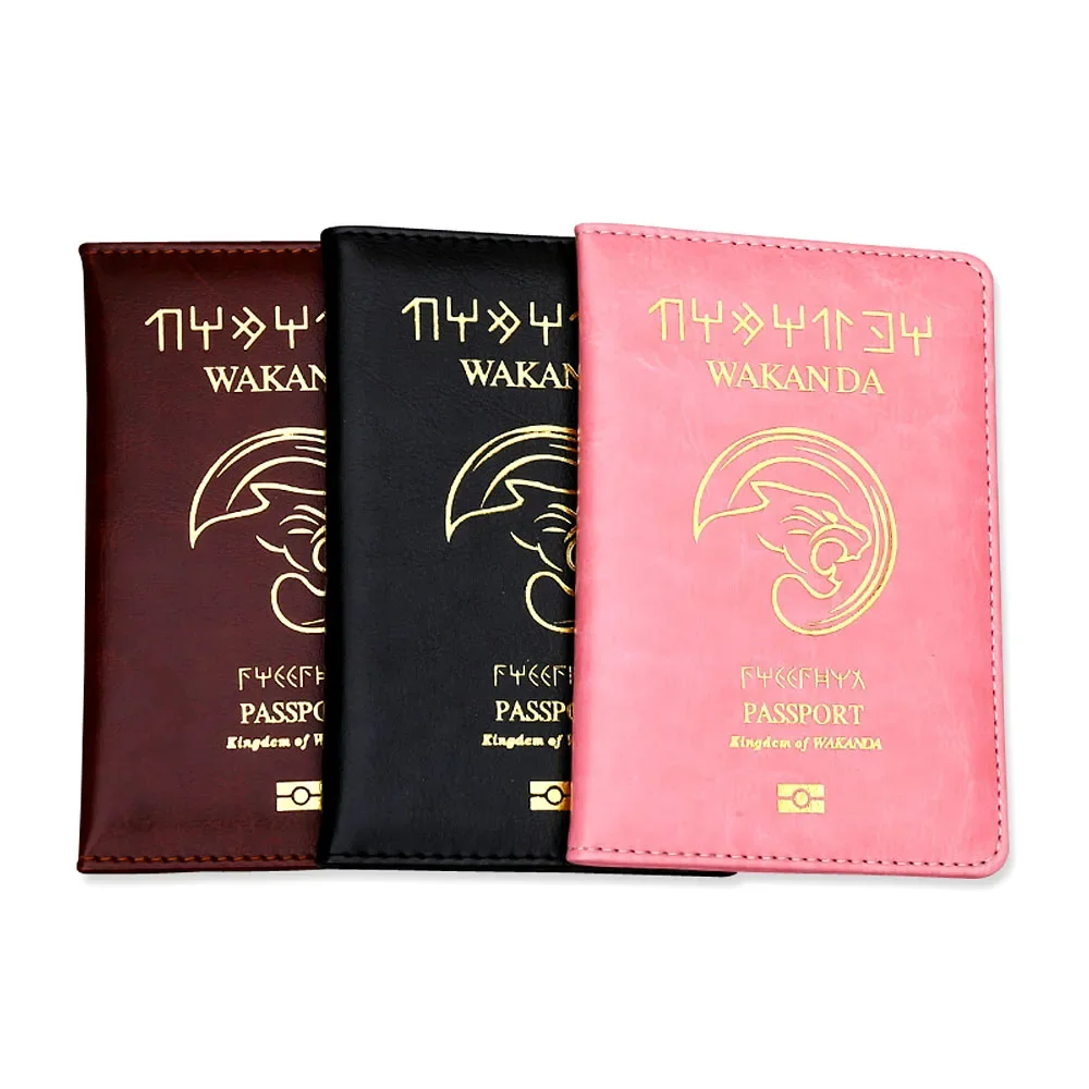 Fahion Wakanda-soporte para pasaporte de cuero PU, accesorios de viaje, sello dorado, leopardo, funda para pasaporte, soporte para tarjeta de identificación