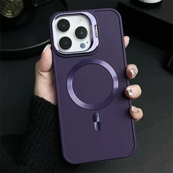 for Magsafe Camera Bracket Matte Case for iPhone 15Pro 14 15 13 Pro Max Plus Invisible Stand Solid Color Cover for iPhone 12 11