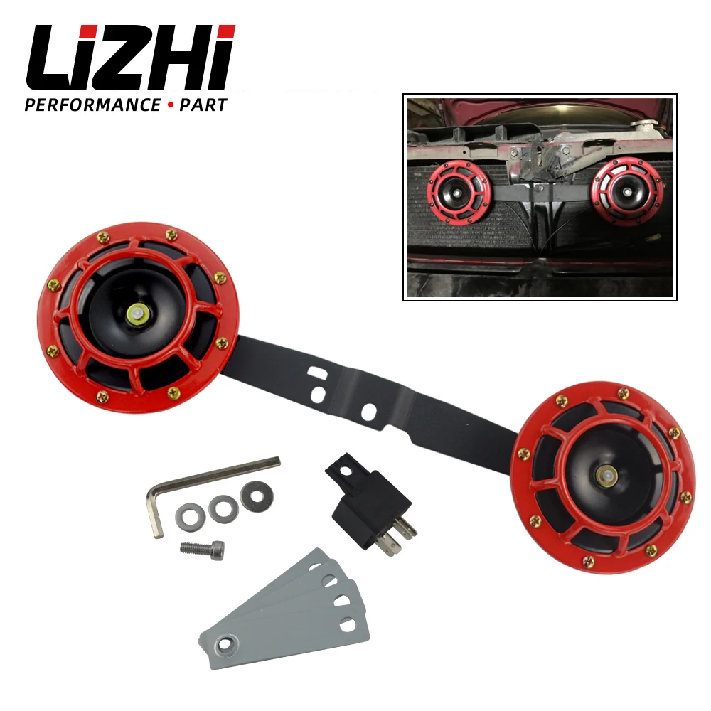 LIZHI RACING - Horns Bracket & 2pcs 12v 115DB Super Loud Compact Electric Air Horn For 2008-2014 Subaru Impreza WRX / STi