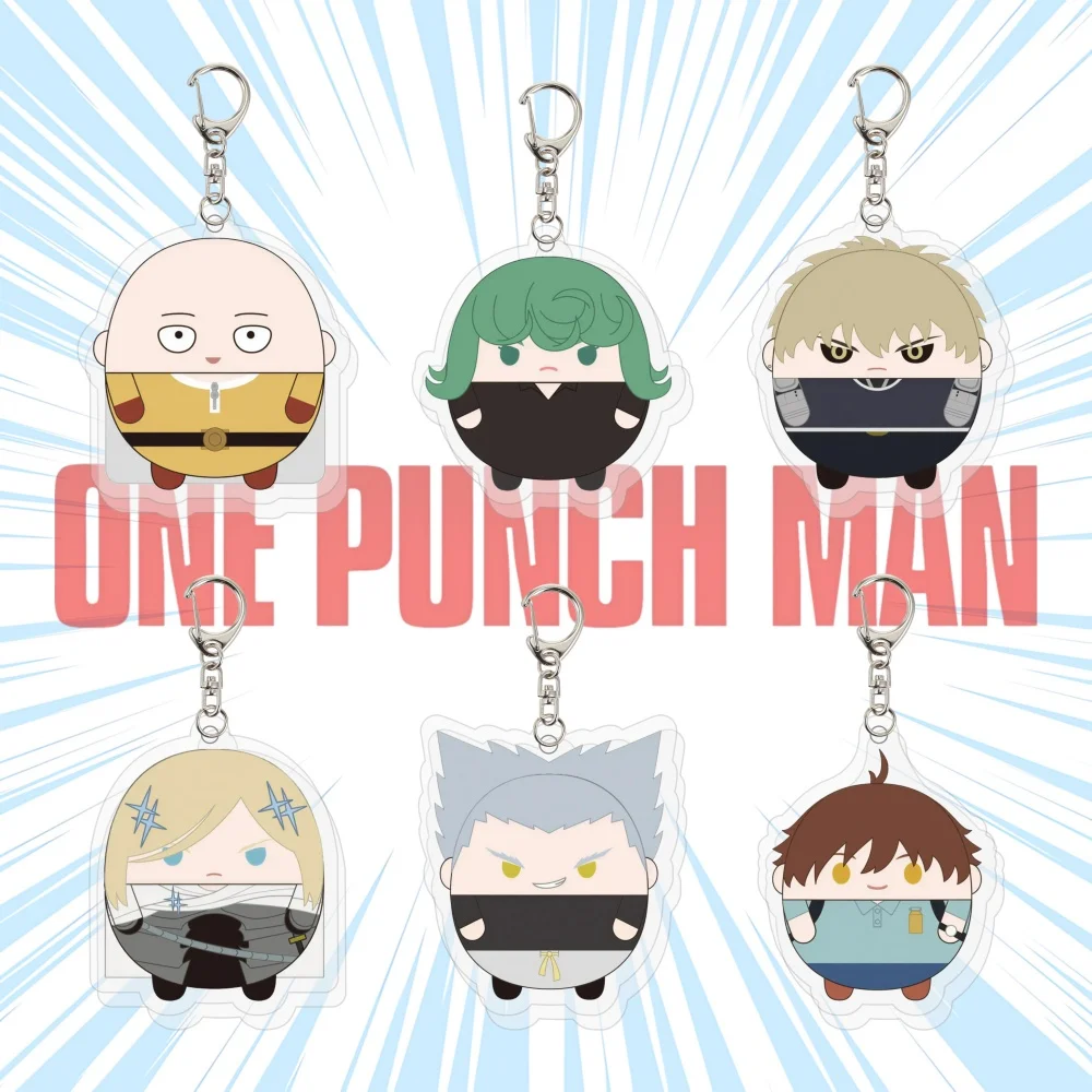 One Punch Man Anime Acrylic Keychain Cute Chibi Round Saitama Genos Tatsumaki Key Ring Bag Pendant Anime Fan Collectible Gift