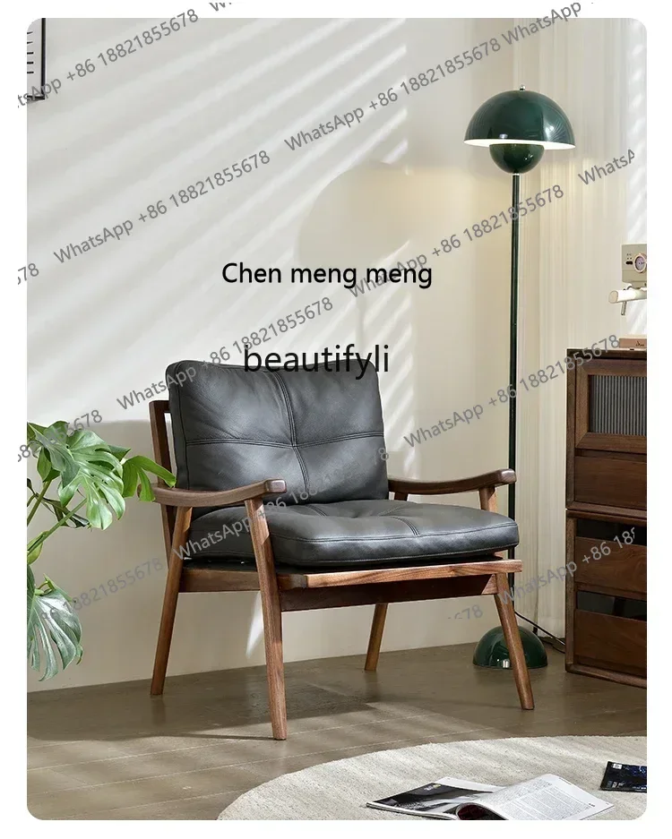 

X Leather Sofa Antique Style Living Room Balcony Wooden Lounge Chair Recliner Single Creative SofaA