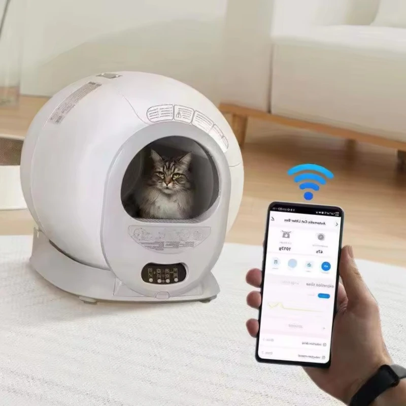 

APP Controlled Smart Cat Litter Box Automatic Odor-Free Self-Cleaning Plastic Waste Disposal 10kg Weight Limit Includes Trash