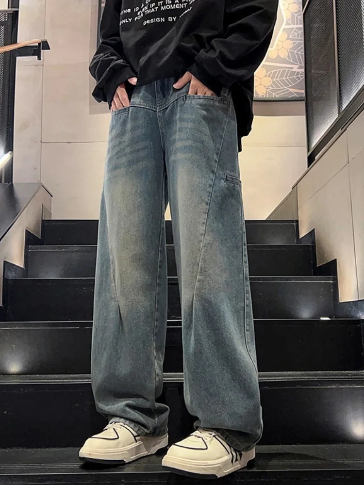 

Waed Vintage Workwear Jeans Men's Loose Wide Leg Pants Autumn New American High Street Pants Micro Flared Pants