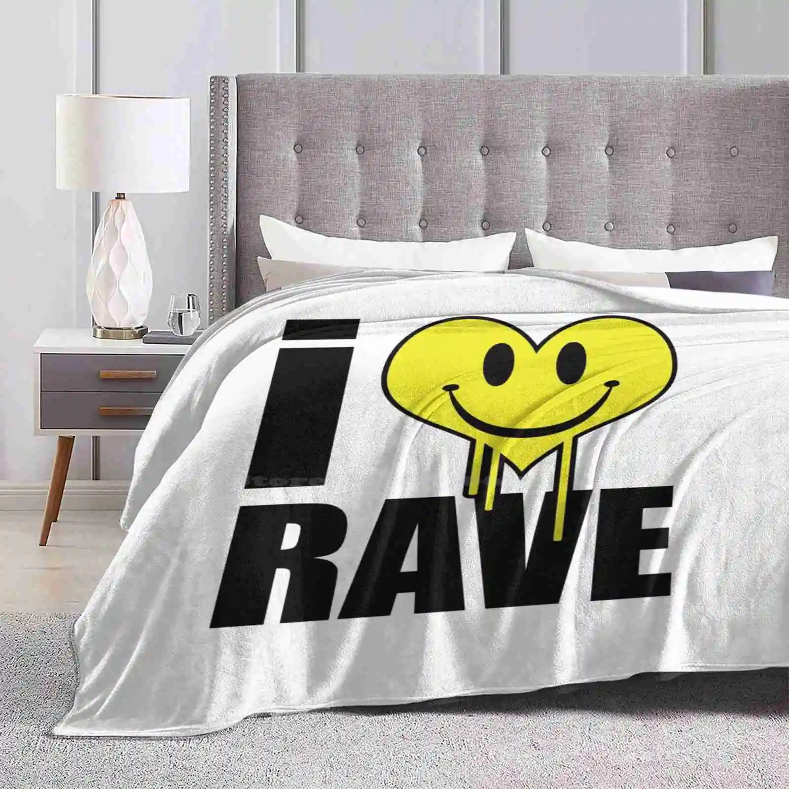 I Love Rave Music Quote Trend Style Funny Fashion Soft Throw Blanket Dj Rave Hardstyle Trance Techno Music House Electro