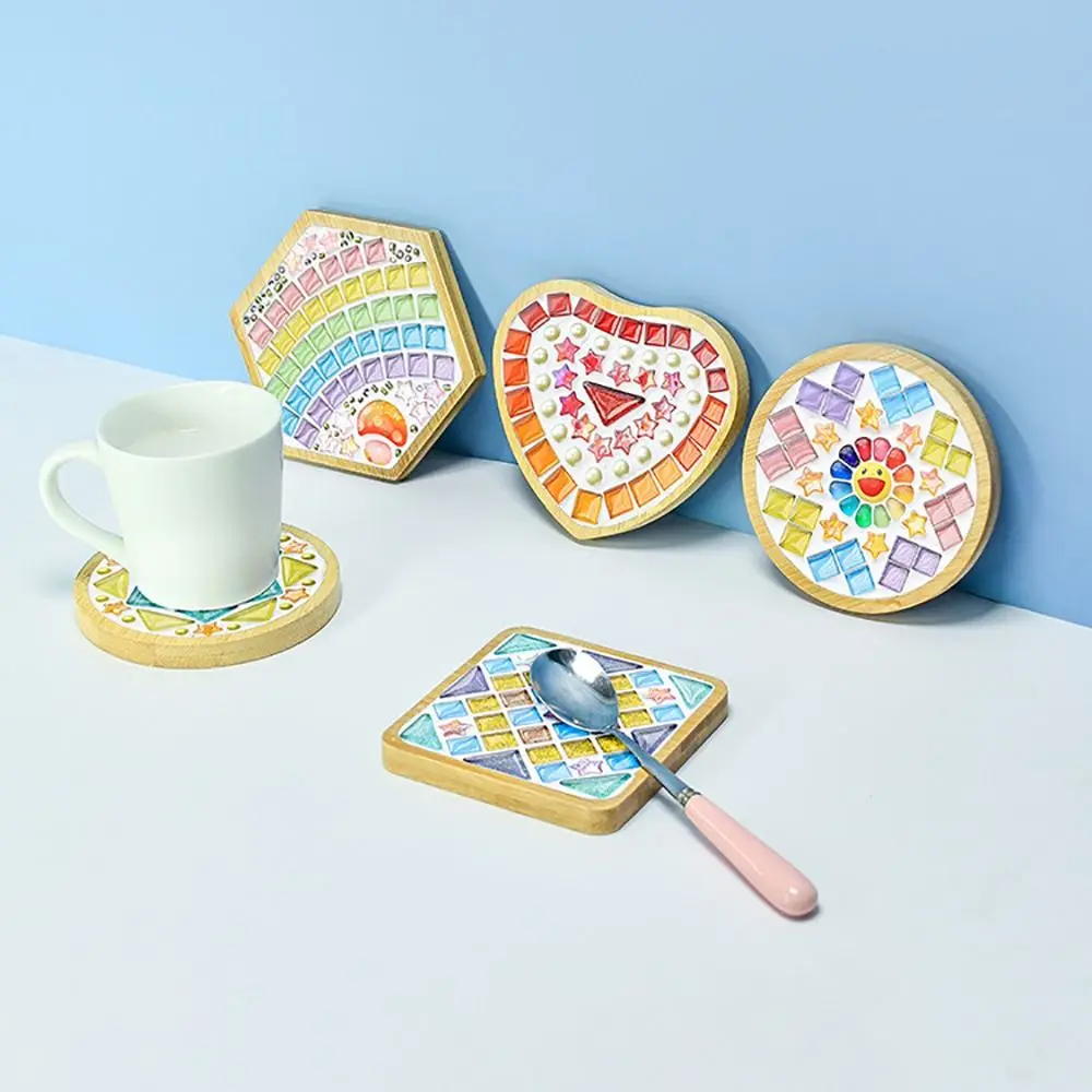NEW Square Round DIY Mosaic Cup Mat Handicraft Mosaic Glass Handmade Coaster Accessories Free Creation Bamboo Pad Gift