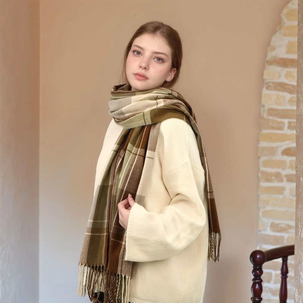 

Fashion Vintage Plaid Stripe Scarf Winter Warm Imitation Cashmere Women Long Soft Thickened Female Scarves Tassel Shawl Wraps