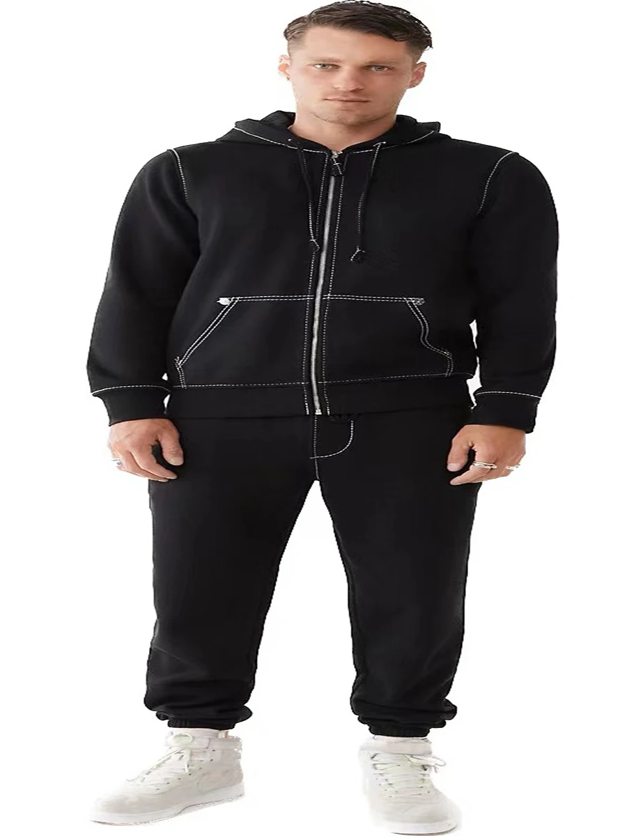 

Модный комплект: худи с длинным рукавом и спортивные повседневные брюки с принтом и вышивкой, свободные, для мужчин и подростков, из полиэстера