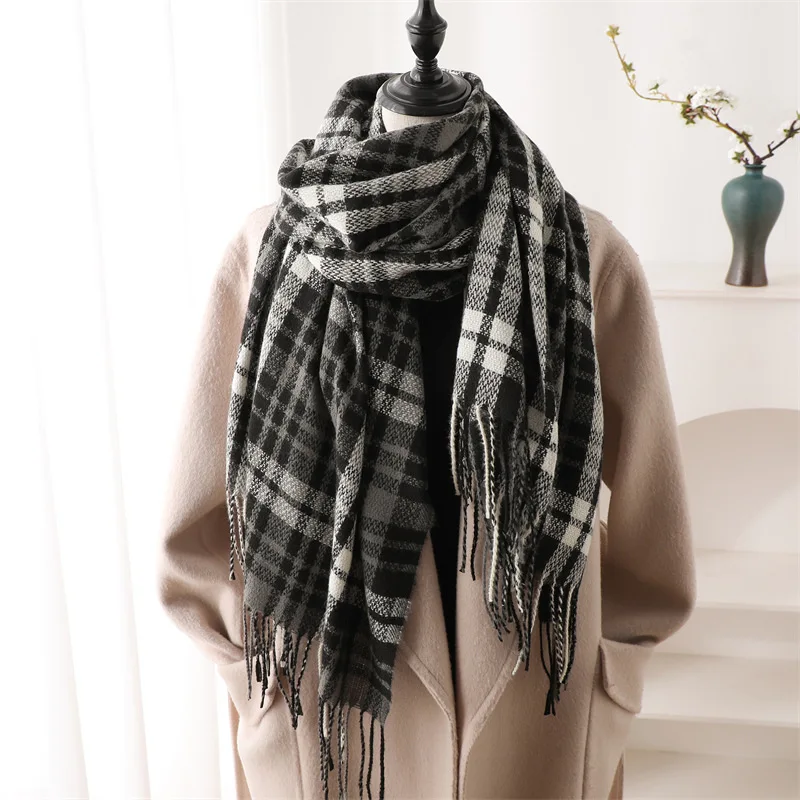 New Luxury Winter Warm Scarf Fashion Plaid Tassel Fashion Shawl For Men Women Thickening Long Scarves Simple 200X70cm Wrap Scarf