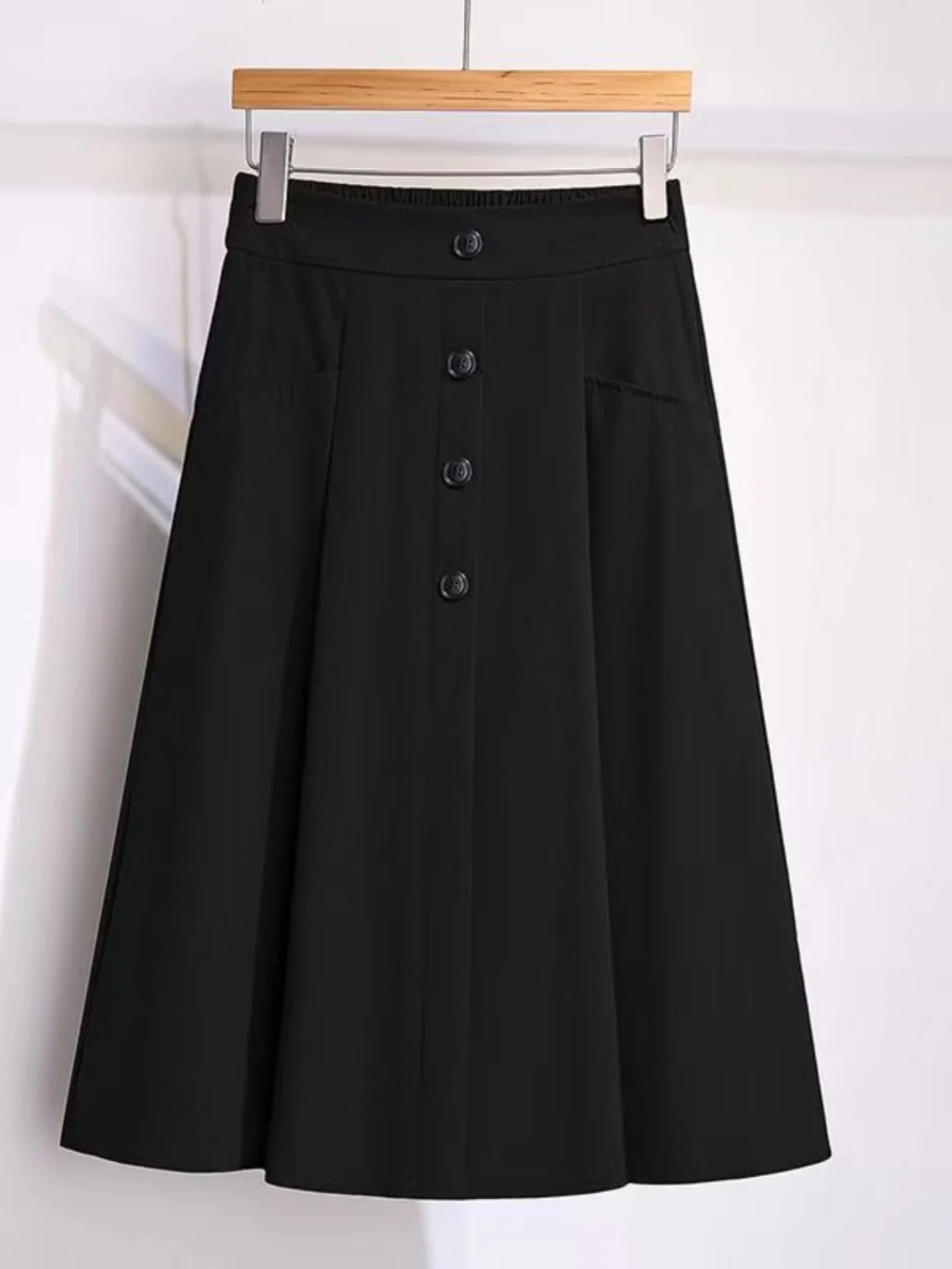 Slim A-Line Midi Skirt for Women Summer Fashionable Elastic Waist Large Hemline Versatile Age-Defying Chinese Production 2024