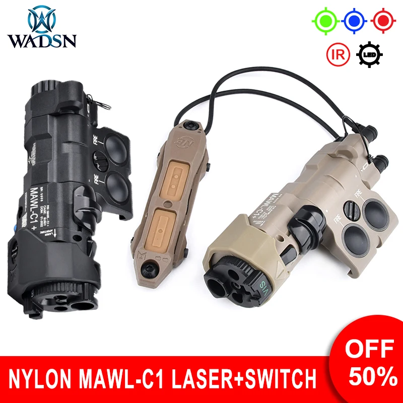 Wadsn Nylon MAWL-C1 Laser Aiming Device Airsoft Tactical Red Green Blue MAWL Laser IR Led Flashlight Strobe withPressure Switch