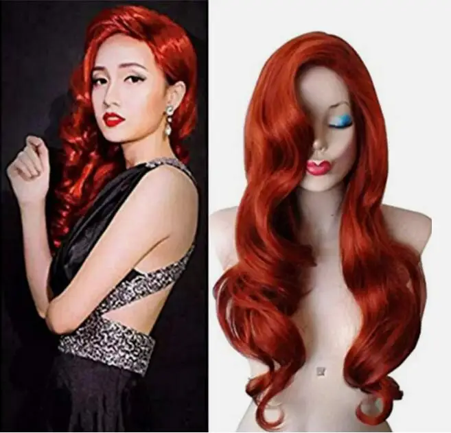 Long Copper Red Wavy Curly Synthetic Hair Princess Cosplay Heat Fiber Wigs