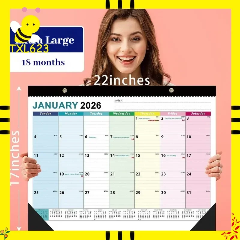 

Настенный календарь на 2026 года, 18 месяцев, большой размер 22x17 дюймов, Радужный дизайн, планировщик для домашнего офиса, студентов, организация, украшение