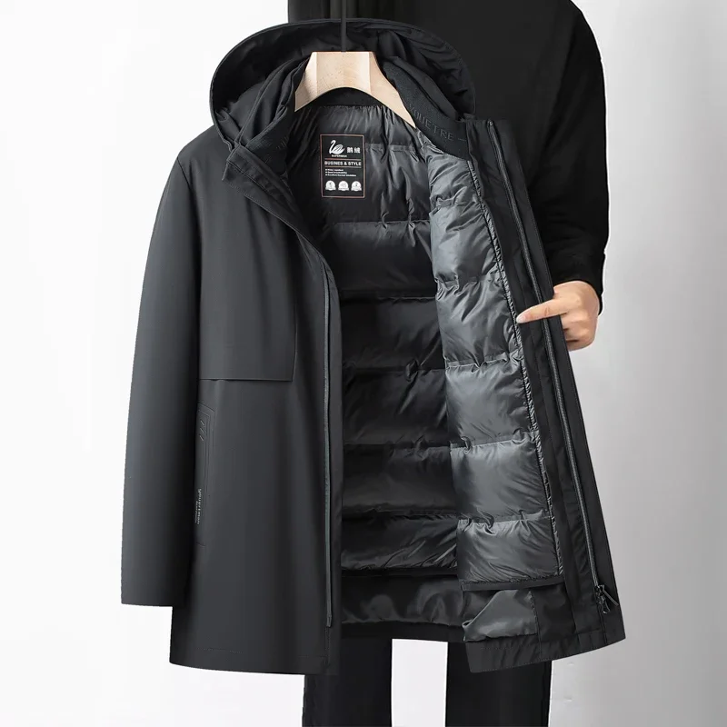 High Quality Winter Men's Hooded White Goose Down Jackets Business Casual Loose Warm Puffer Coat Outwear Thick Padded Top Parkas