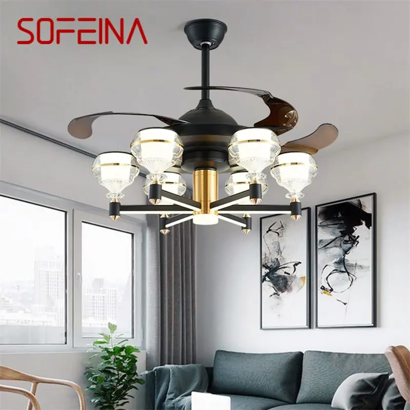 

SOFEINA Ceiling Fan With LED Light Black Remote Control 220V 110V Home Decorative For Living Room Bedroom Restaurant