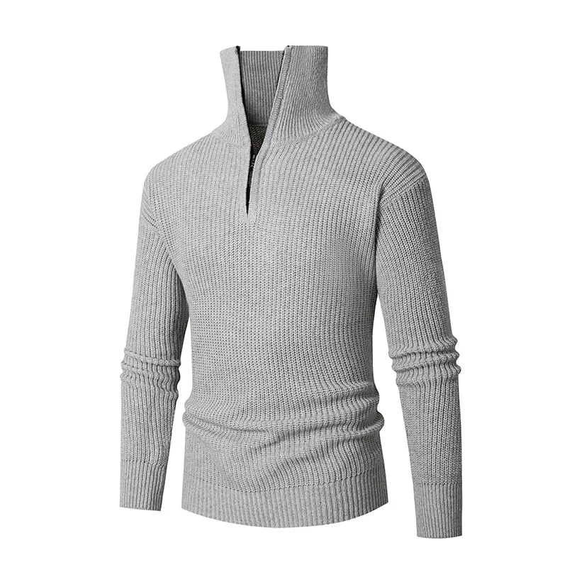 2023 New Men's Warm and Slim Fit Bottom Half Zipper High Neck Casual Sweater