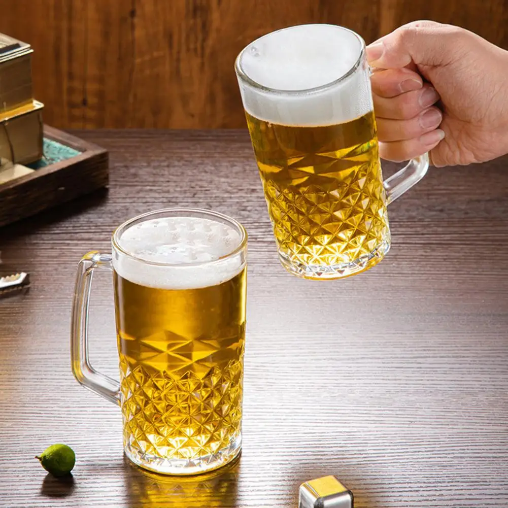 Beer Mug, 500ml Large Capacity Glass Cup, Beer Drinking Glass Thickened Wall Clear Beer Cup for Drinking And Juice Enjoyment