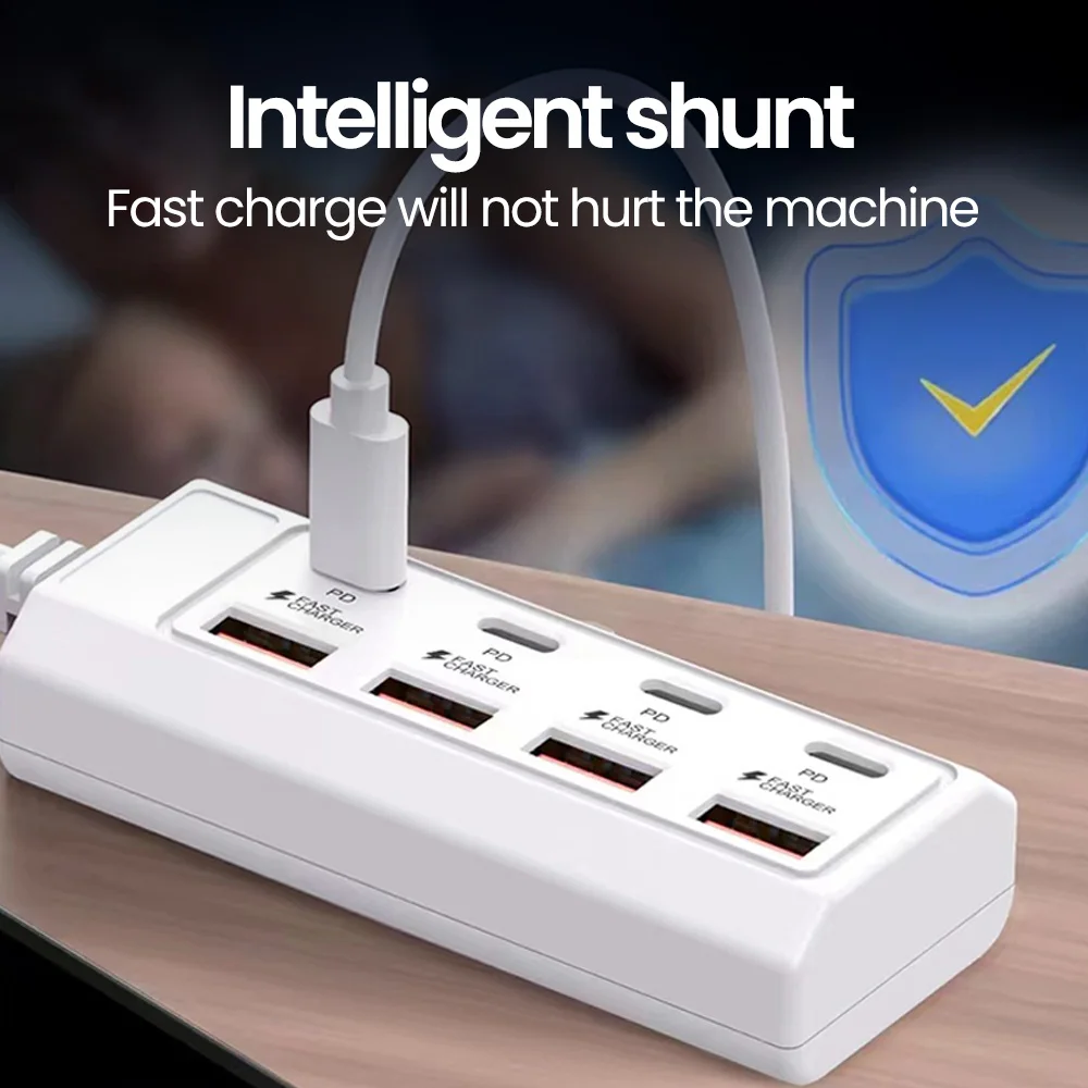 محطة شاحن USB متعددة المنافذ 8 في 1 قطاع الطاقة محطة شحن سطح المكتب USB محول المقبس الكهربائي PD نوع C HUB شاحن