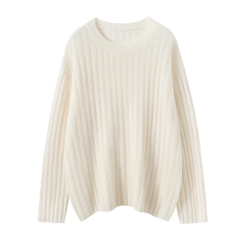 100% Cashmere Sweater Women O-Neck Long Sleeve Pullover Spring Autumn Pure Cashmere Knitwear Classical Loose Grace Comfy Tops