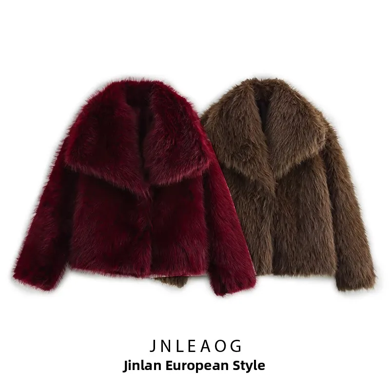 

Faionable Versatile ort Artificial Fur Coat JNLEAOG Women's Autumn New Sle Polyester Fabric Thi Long Sve Coat