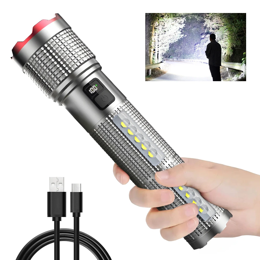 5000MAH Krachtige LED-zaklamp Oplaadbare lamp Zijlicht Waterdichte tactische lantaarn Handzaklamp Outdoor Camping Wandelen - afbeelding 2