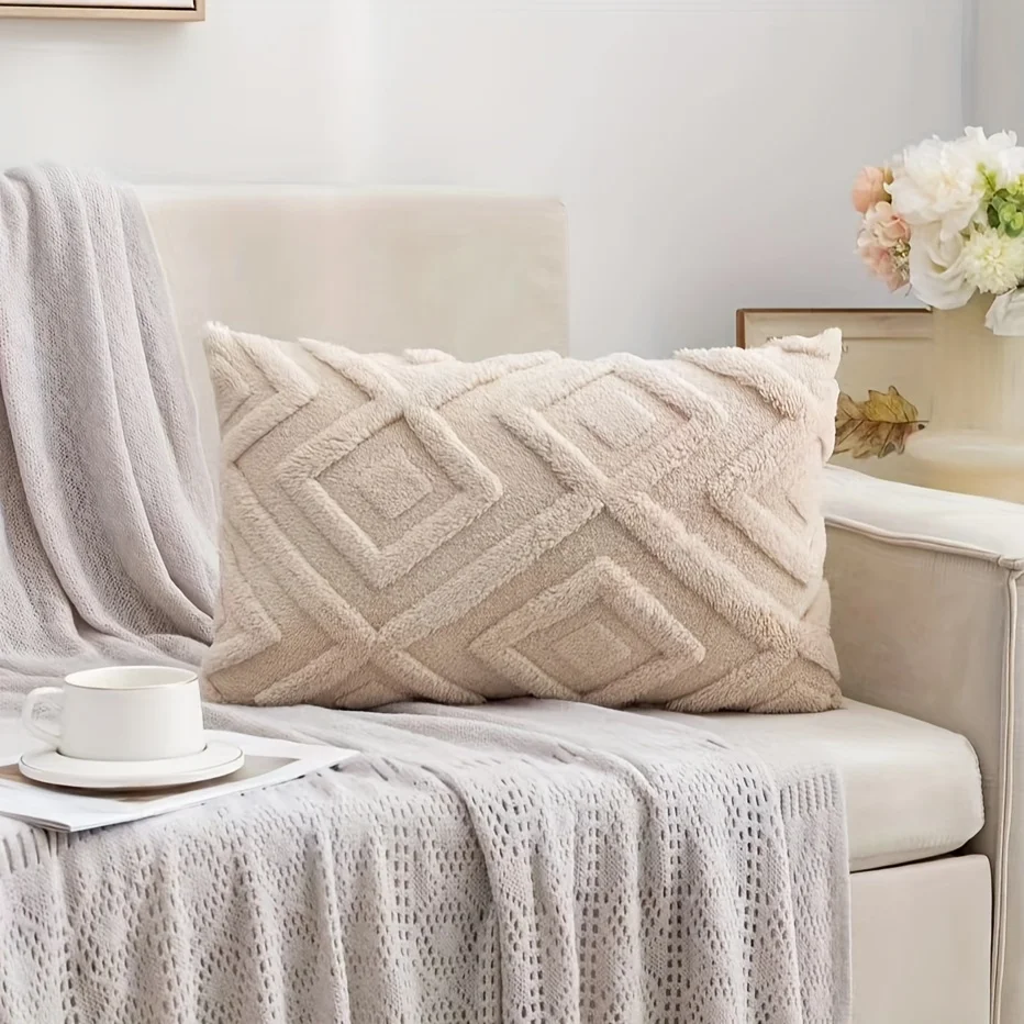 Bohemian Faux Fur Plush Throw Pillow Cover,Khaki,Luxury And Soft Fluffy Decorative Cushion Cover Pillowcase For Sofa, Couch