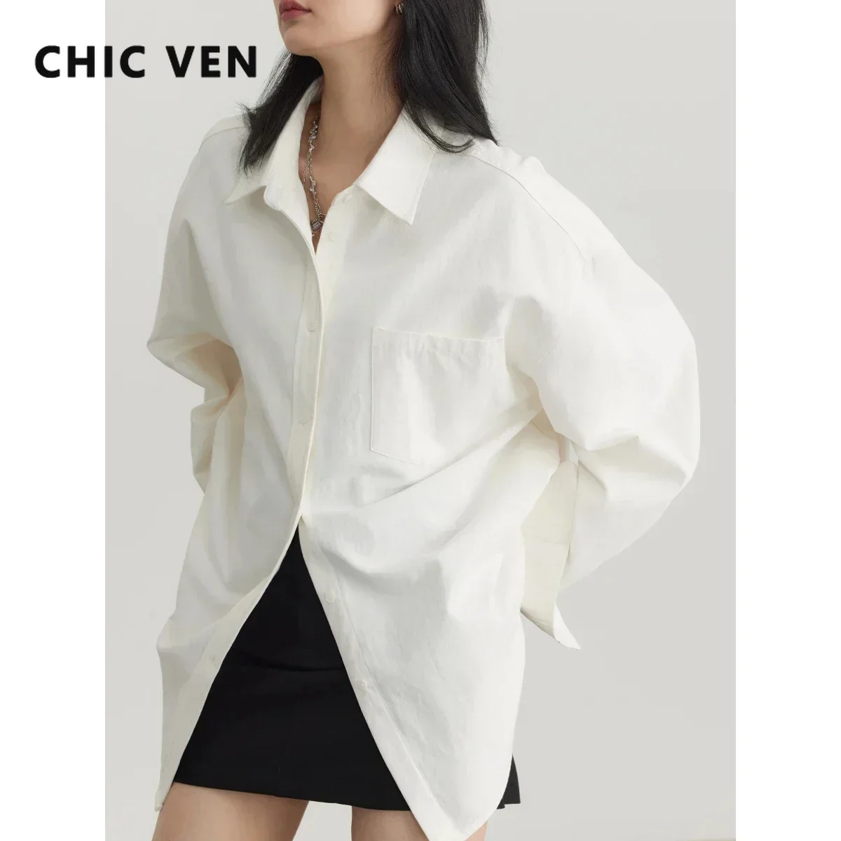 CHIC VEN Korean Women's Long-sleeved Shirt Loose Woman Tops Fashion Woman Blouse Office Lady Coat 2024 Spring Autumn Clothing