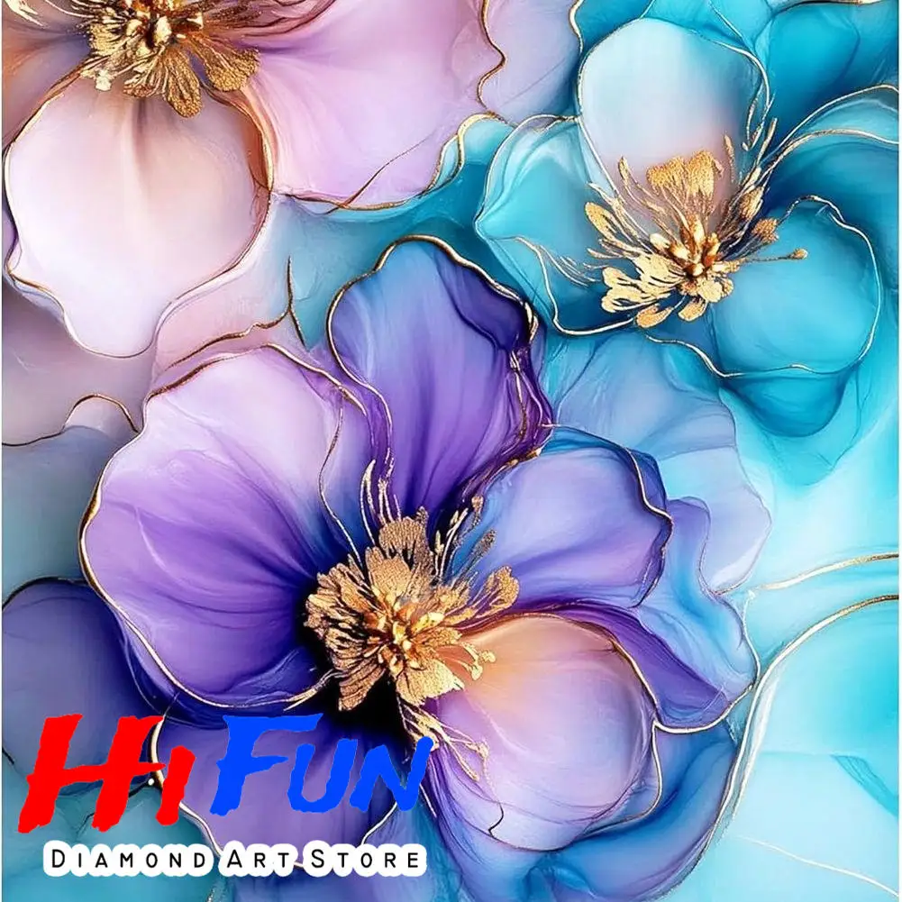 

Soft Purple and Blue Flower Poster 5d Diamond Mosaic Ethereal Floral Abstract Art Diy Diamond Painting Gift Home Decor