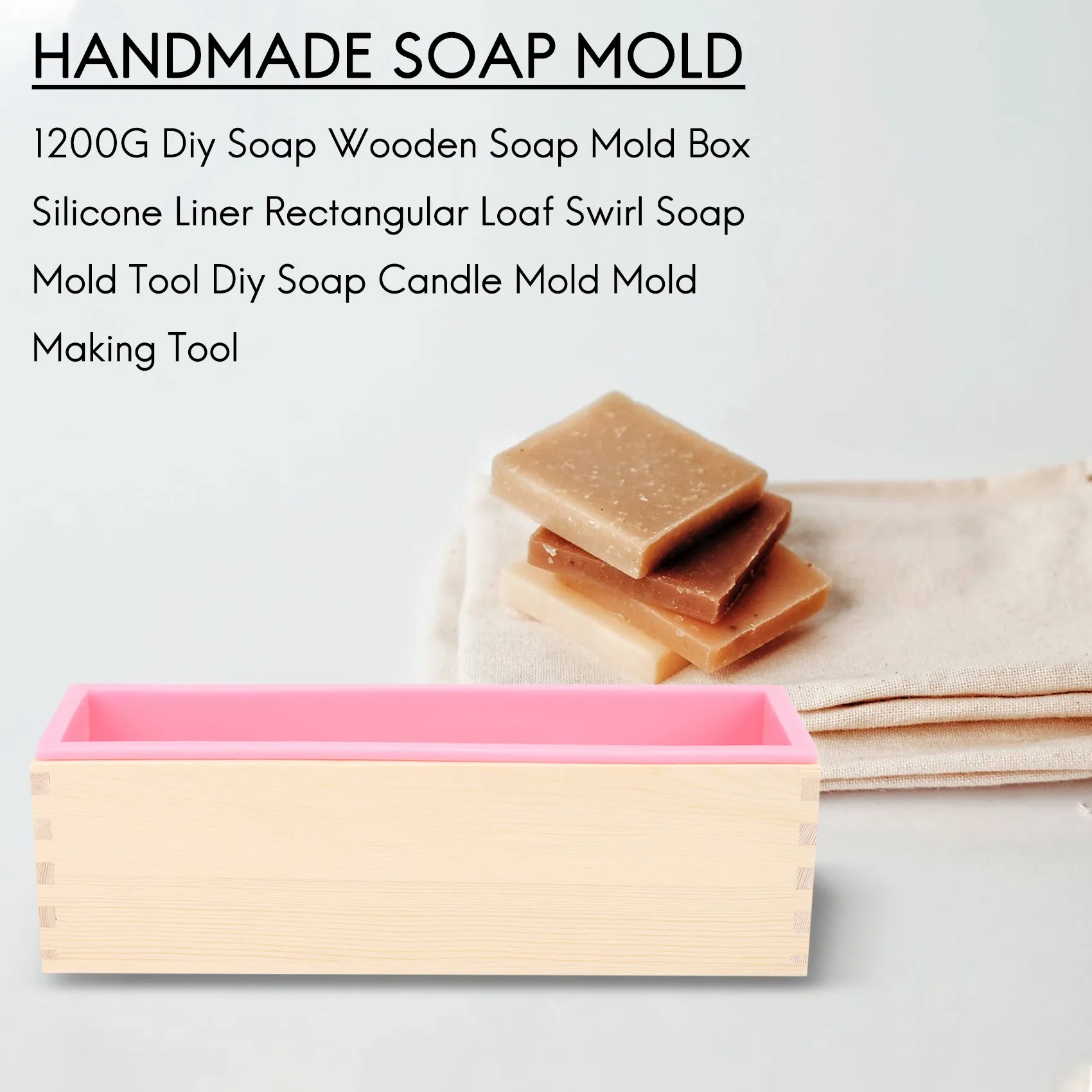 Kotak cetakan sabun kayu Diy 1200G, alat pembuat cetakan sabun roti persegi panjang Liner silikon