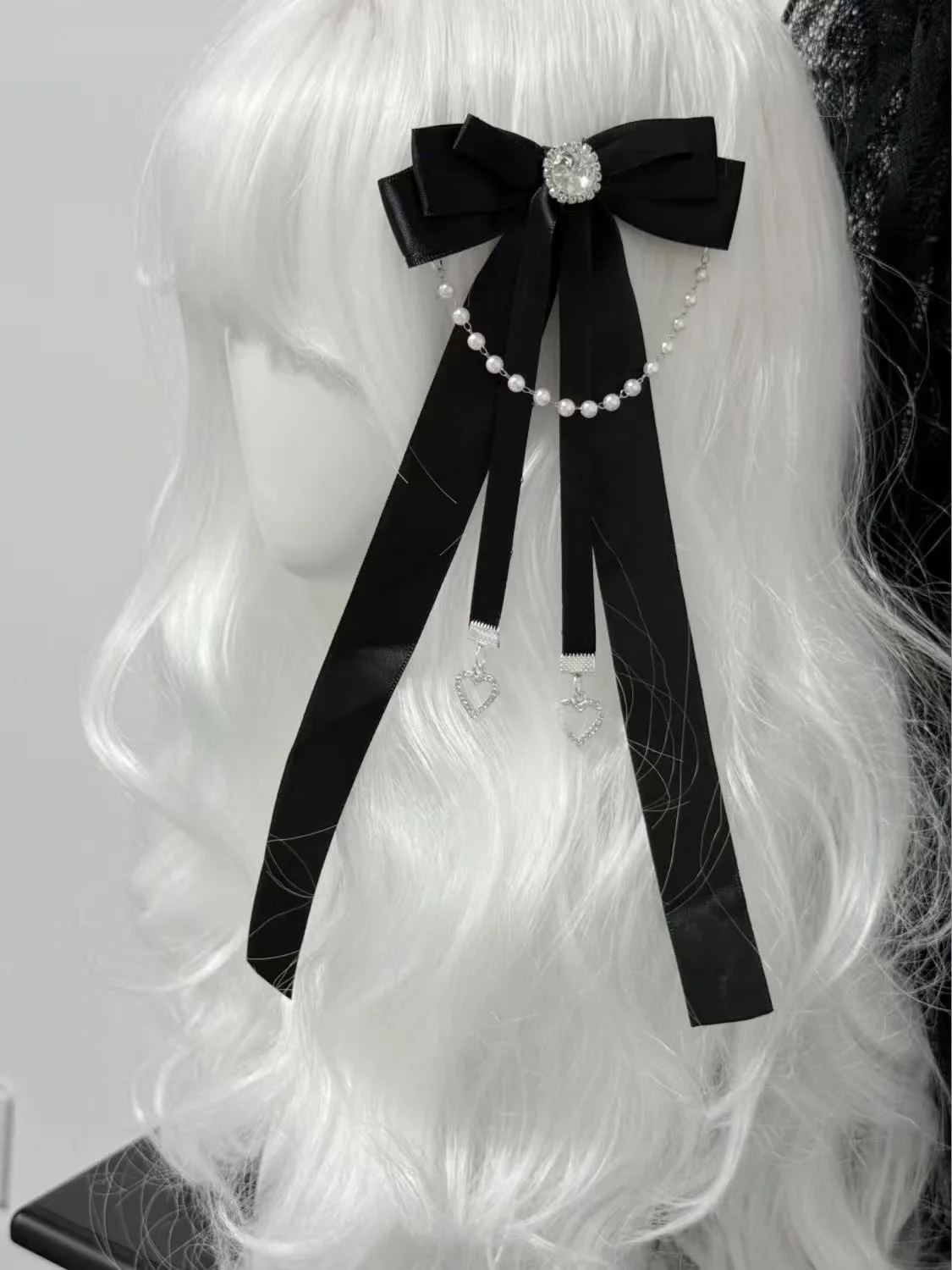 Pinces à cheveux Style japonais JK, ruban à nœud noir élégant, fausse chaîne de perles, Double queue de cheval tressée, accessoires pour cheveux