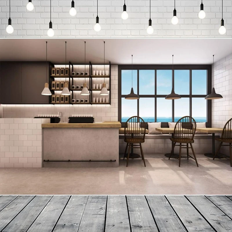 

Фон для фотосъемки кофейни, лофт, дизайн, интерьерная стойка, светильники, кирпичная стена, ресторан, бар, домашний фон для вечеринки, настенный баннер