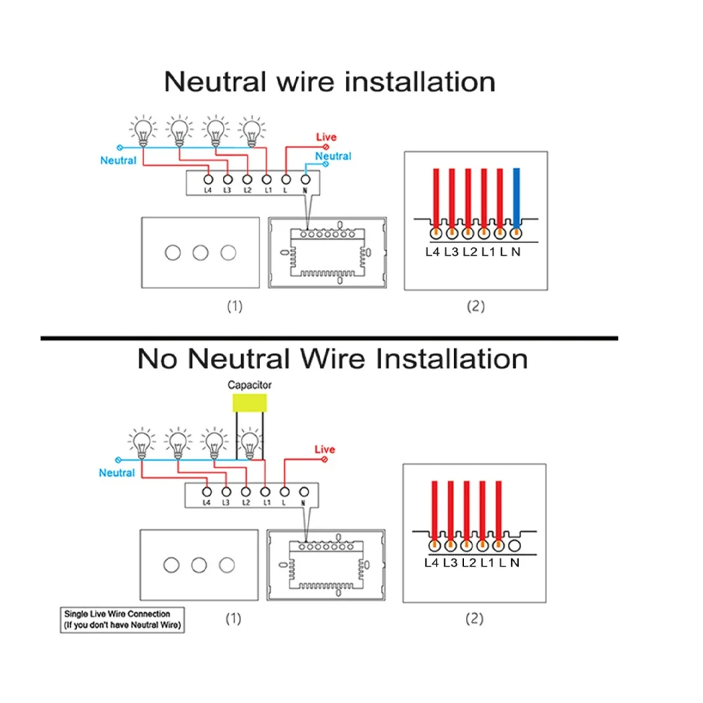 Wifi smart switch EWelink App Bluetooth RF Alexa Google voice control Neutral wire/No neutral wire Install Touch light switch