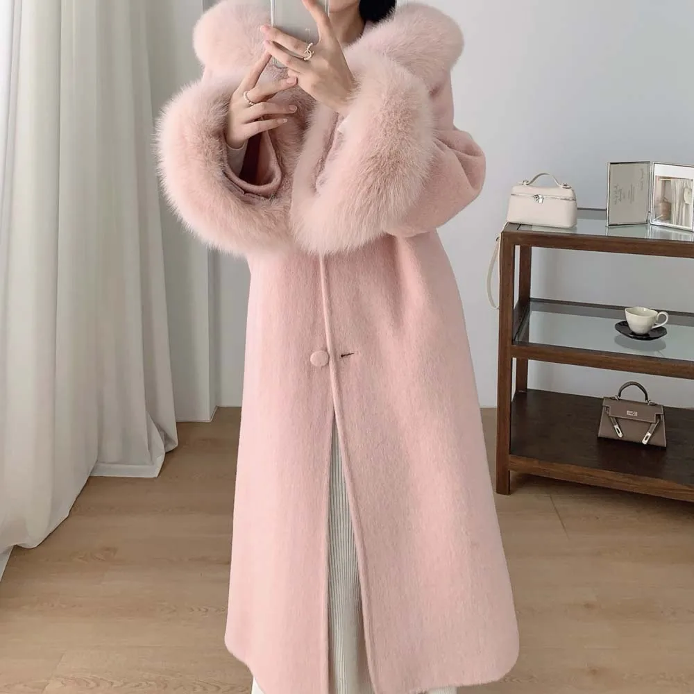 2025 outono inverno casaco de lã para mulheres gola de pele manga comprida casacos cardigan