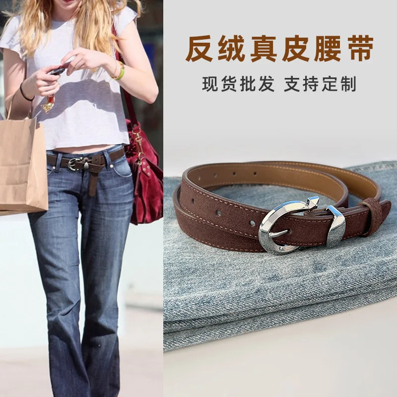 

Vintage Real Leather Suede Waist Belts for Women Silver Buckle Jeans Shirt Dress Belts Corset Cowskin Cinturones Para Hombre