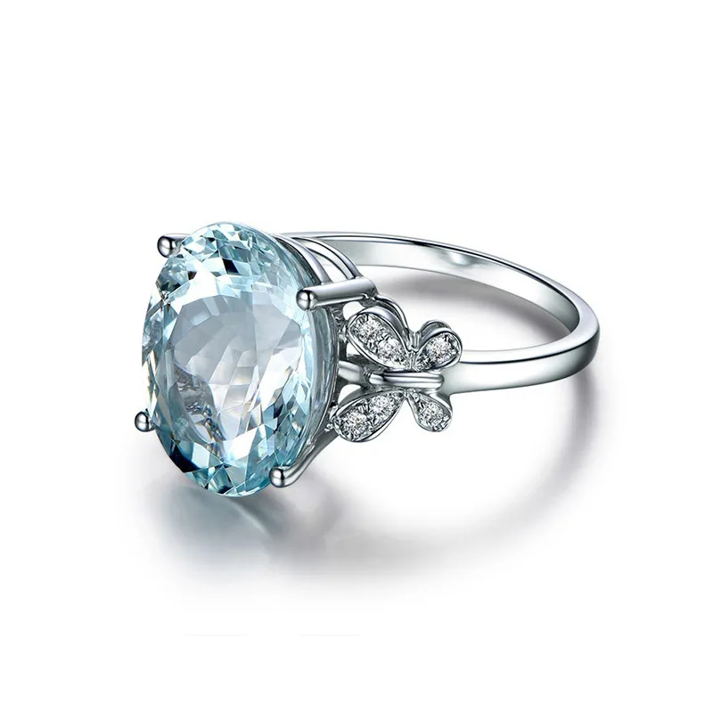 

New High-End Light Sea Blue Imitation Topaz Butterfly Ring for Women, Butterfly Love Flower Adjustable Opening Ring