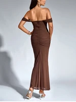 NewAsia Women's Off Shoulder Ruched Mesh Long Corset Dress Backless Fishbone Bodycon Elegant Fashion Party Club Maxi Dresses - Image 2