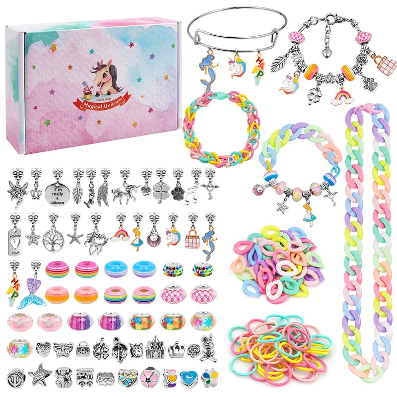 مجموعة أدوات صنع الأساور DIY مجموعة إكسسوارات صنع المجوهرات مع الخرز وسحر القلادة والأساور وسلسلة القلادة للفتيات. #2