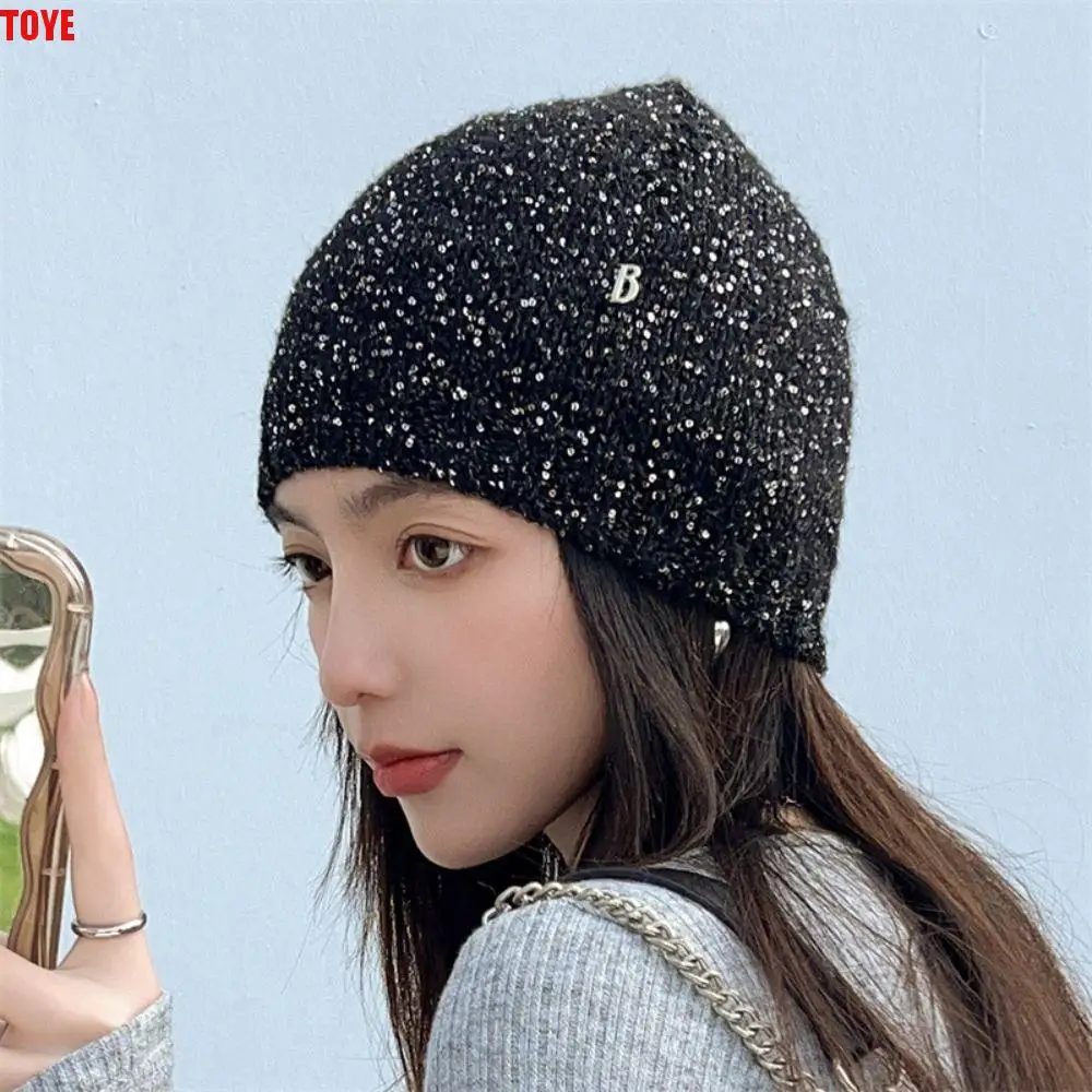 

Casual Bow Bowknot Beanies Hat Warm Cap Black Sequin Knitted Hat Korean Jennie Style Knit Cap Warm