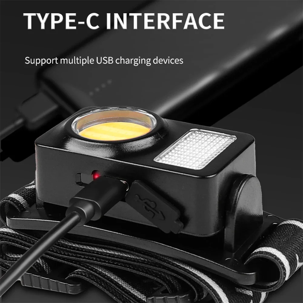 عالية الطاقة LED كشافات السوبر مشرق COB المصباح USB قابلة للشحن ضوء قوي رئيس مصباح يدوي مصباح محمول التخييم الصيد