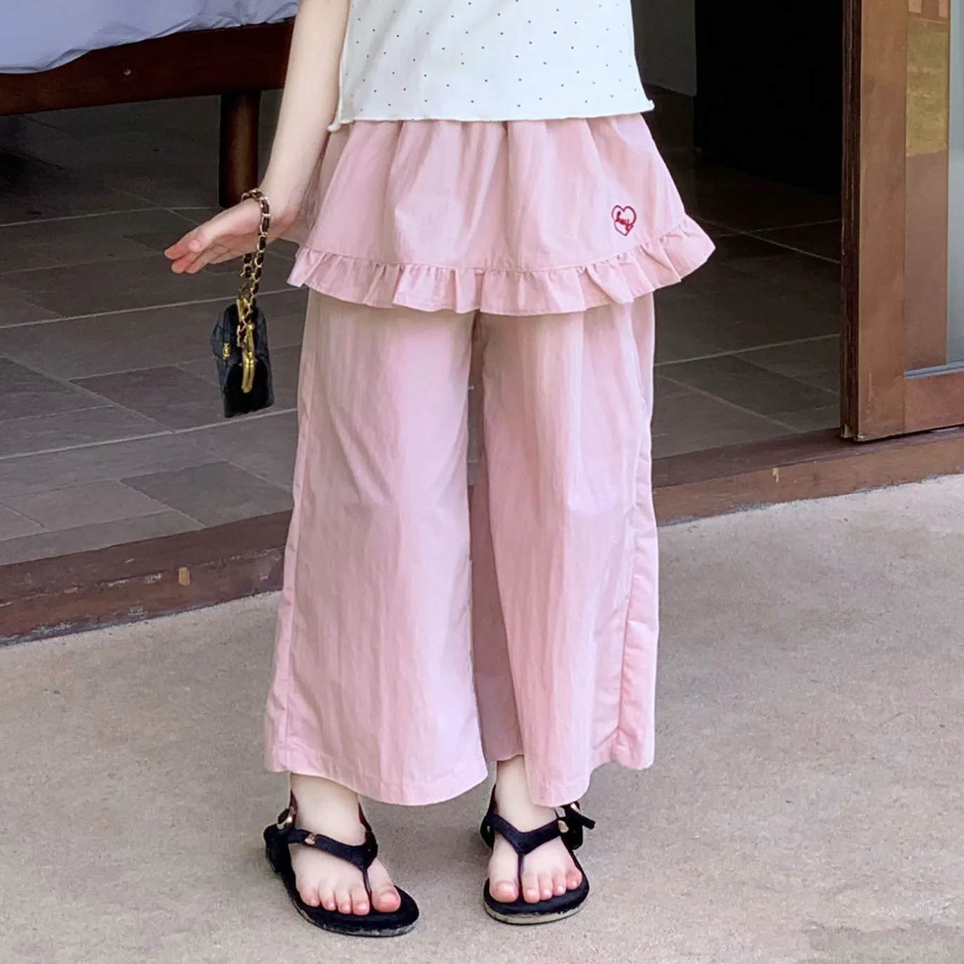 Girls Korean T Shirt 2026 Summer New Kids Middle Young Kids Polka Dot Print Top Stylish Skirt Pants