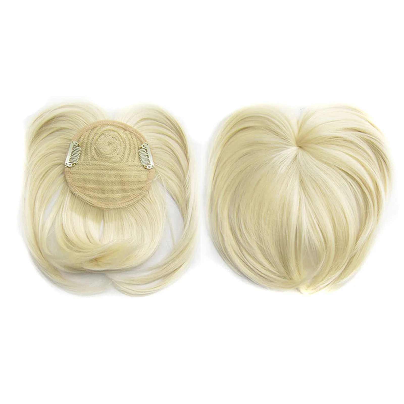 Seamless Silks-Base Hair Topper Fringe Hairpiece Straight Clip In Forehead Topper With Wispy Bangs Extension