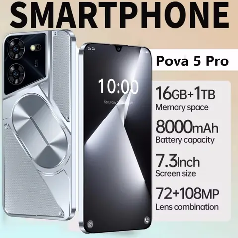 New Pova 5 pro Mobile Phone 7.3 HD Smartphone 5G Dual SIM Cellphone 16GB+1TB Android Cell Phone Snapdragon 8 gen3 Global Version
