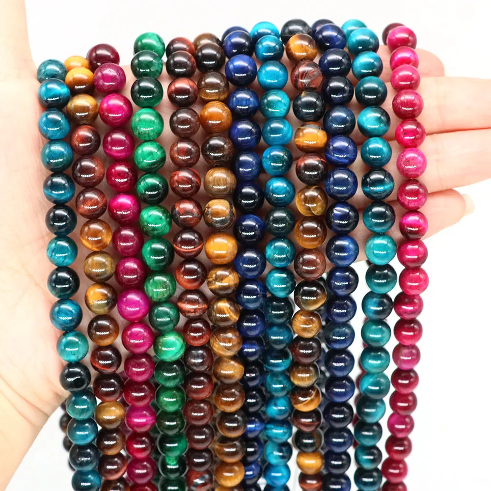 4/6/8/10mm Natural Round Stones Loose Beads Crystals Tiger Eye Cat Eye Agate Bead for DIY Bracelets Necklace Jewelry Accessories