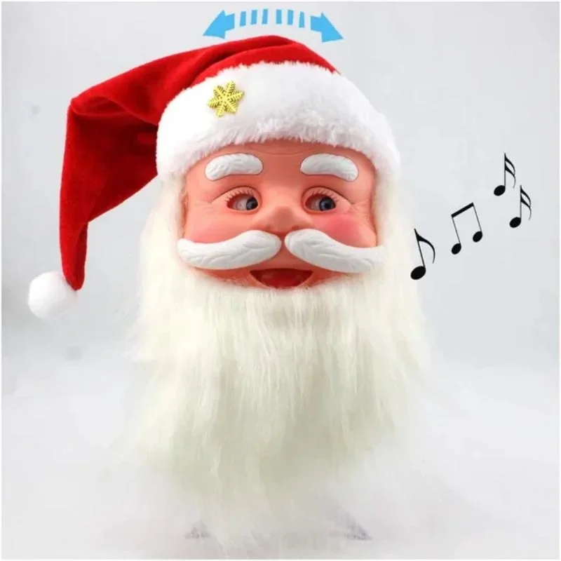 Shaking Head Santa Claus Cute Christmas Ornament Santa Claus Head Doll Singing and Talking Christmas Gift for Kids